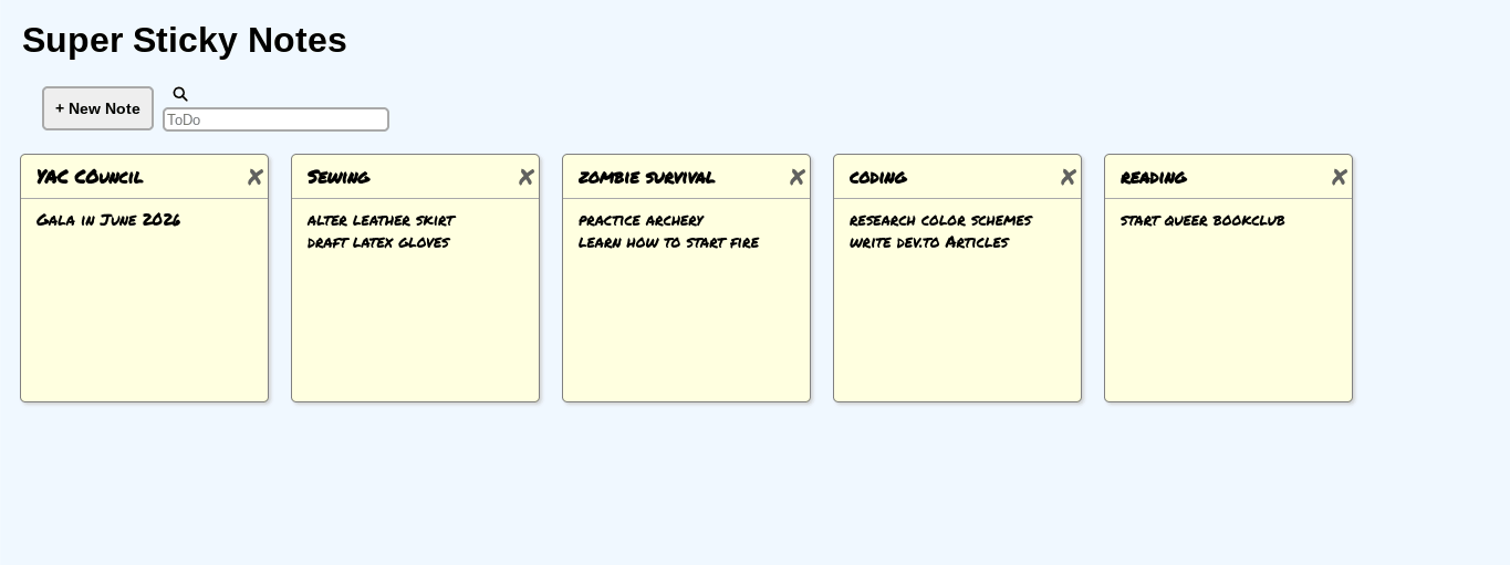 screenshot of Sticky Notes website