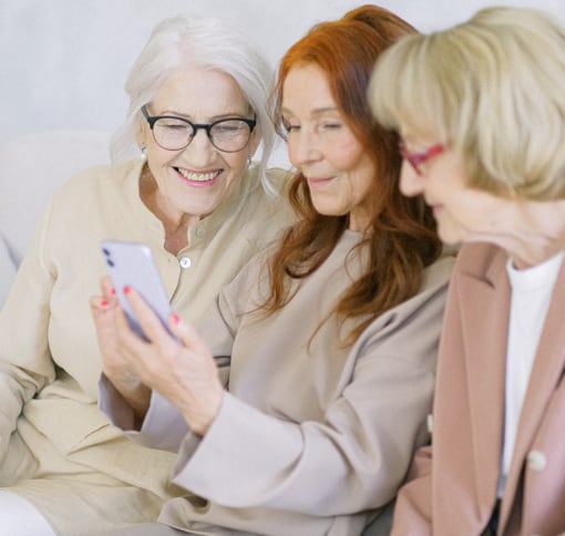 three women on phone videochatting